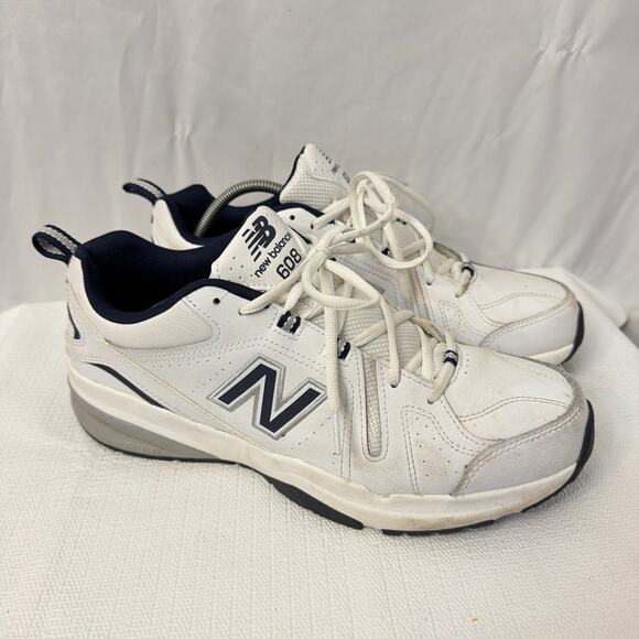 New Balance Shoes Mens Size 12 D 608v5 White Navy Blue Dad Leather Sneaker - Picture 1 of 9